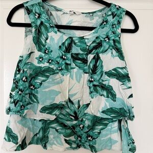 Jack by BB Dakota Tropical Leaf Tank Top - Teal and White